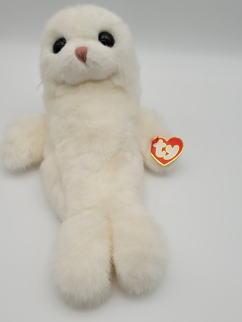 Ty White Plush Seal 'Misty' Stuffed Animal - Soft Cream Seal Toy 11 1/2"×5 1/2"